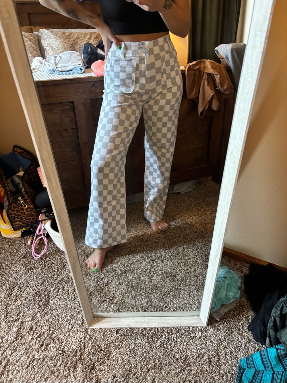 MICA Checked High-Waist Wide-Leg Pants size 27